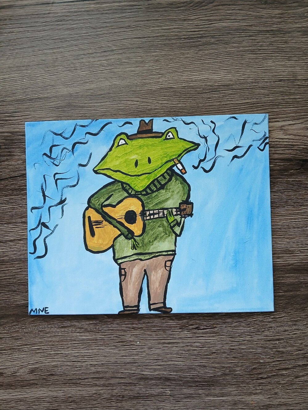Frog Playing Guitar Painting Folk Art
